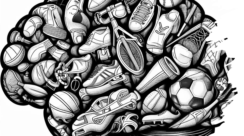 A brain formed from sports equipment