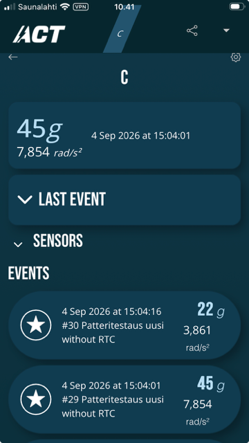 ACT app: the event list for one profile