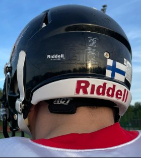 Sensor on the back of a Riddell American football helmet