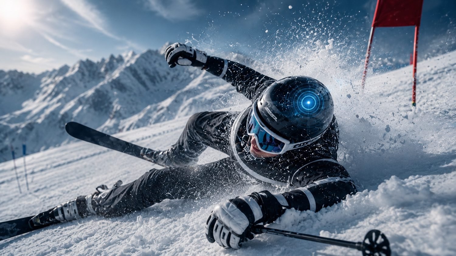 An alpine skier crashing, the head-impact forces visualised