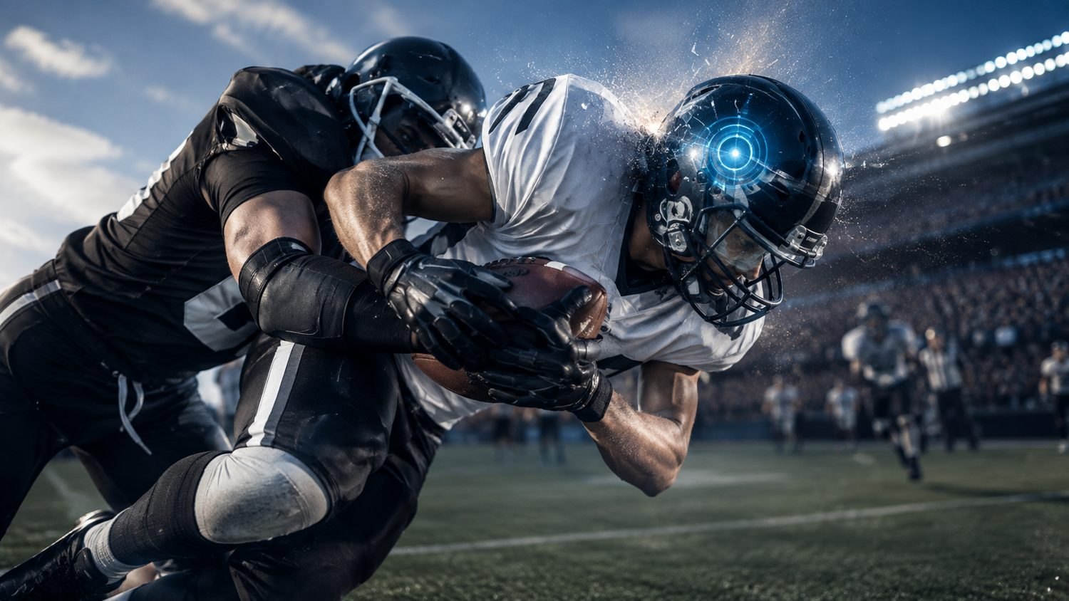An American football tackle, the head-impact forces visualised